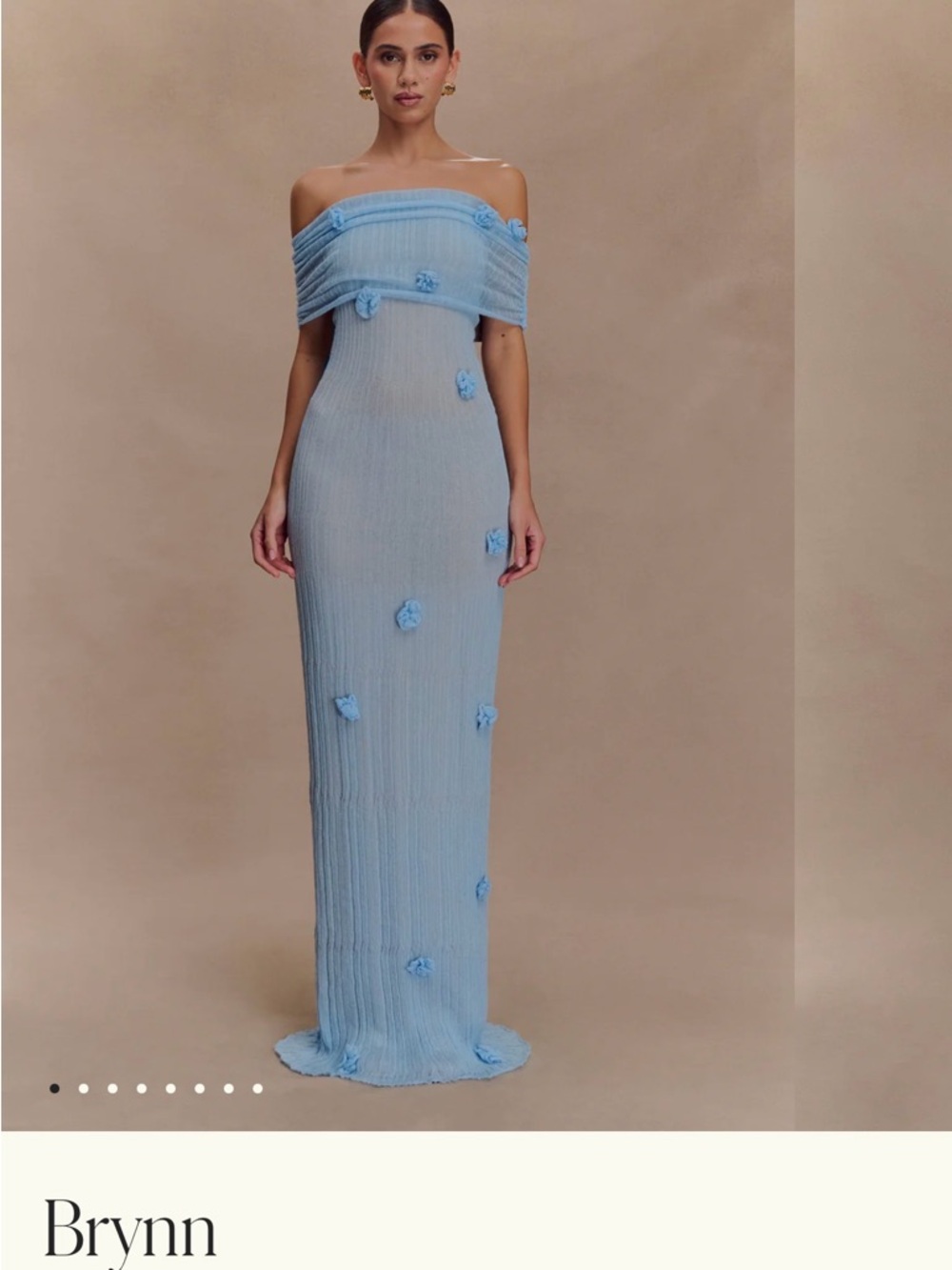 MESHKI Brynn Off-Shoulder Light Blue Ribbed Maxi Dress